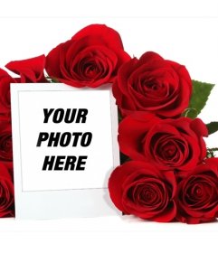 Online photo frame surrounded by a bouquet of roses