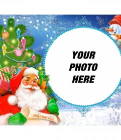 Photo frames with Santa Claus loaded with gifts