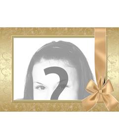 Golden horizontal photo frame with a bow