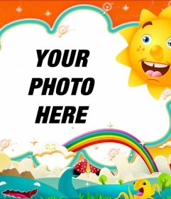 Child picture frame to put your picture with a sun and a rainbow
