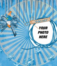 Winter photo frame to put your picture next to a blue bird