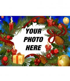 Christmas picture frame with a garland with candles