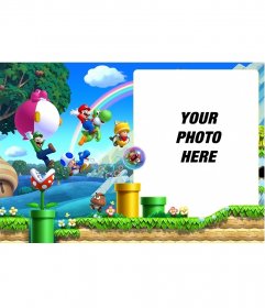Collage with a picture of the game Super Mario Bros U