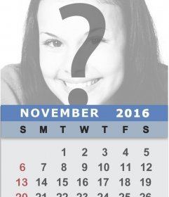 Photomontage to edit a Calendar in English of November 2016