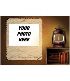 Photo frame, illuminated by oil lamp, to put a background picture