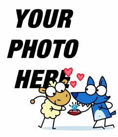 Photo frame for your social network profile with a sheep and a wolf invaded by hearts