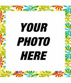 Square frame with colorful flowers in mosaic pictures easily customize and add your