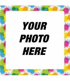 Square photo frame with blue spots, pink, yellow and green forming a mosaic