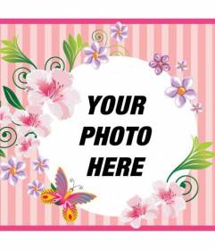 Postcard to the day of the mother with pink background with flowers and butterflies for customize with photo and text to congratulate her