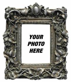 Grey photo frame with flourishes where you can put your picture online in the background