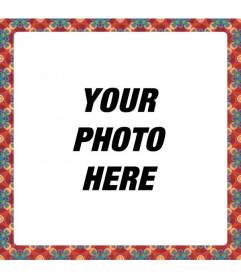 Square photo frame with textured colors on a red background retro style to decorate