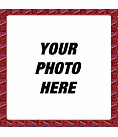 Square photo frame with red and black ethnic motifs forming a mosaic