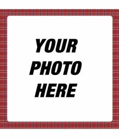 Square photo frame with fabric motif and red checkered tablecloth