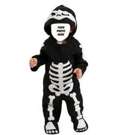 Children photomontage of a baby dressed as a skeleton
