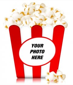 Photomontage to put an image on the typical popcorn box to see a movie in the cinema