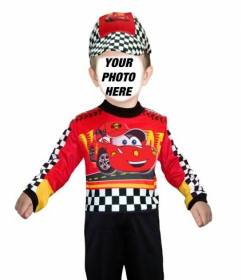 Customizable photomontage of a child dressed as a race car driver