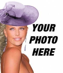 Create photomontages with Charlize Theron gala dressed in a gown purple and a matching hat beside you