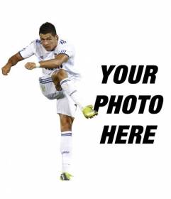 Photomontage with Cristiano Ronaldo of Real Madrid Football training white uniform