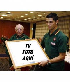 Photomontage of Christiano Ronaldo holding a frame with your picture which you can