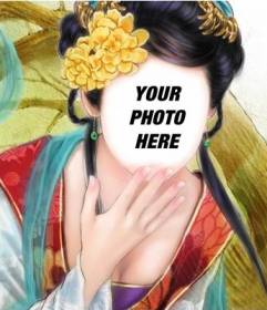 Photomontage with a drawing of an Asian girl where you can put your face