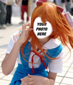 Photomontage of a cosplay girl dressed as manga drawings 