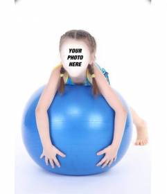 Online photomontage of a girl with pigtails on a blue ball