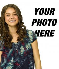 Appears next to Sarah Hyland of Modern Family in a photo with this photomontage