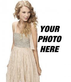 Photomontage with Taylor Swift in a bright dress to appear with her in a photo and customize with text