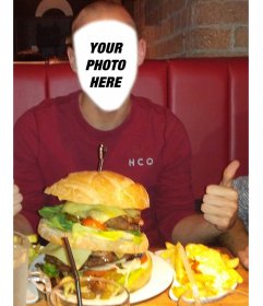 Photomontage to add your face and appear eating a giant hamburger