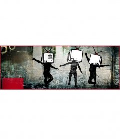 Create a collage to publish on your Facebook cover with 3 photos in a Banksy mural, known urban artist, and add your photos inside the tvs