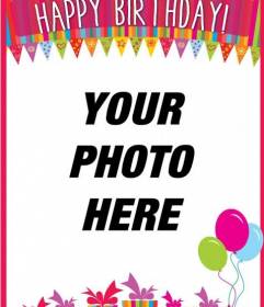 Colorful birthday card with a photo
