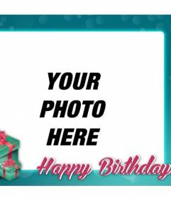 Birthday postcard with turquoise frame to congratulate the birthday of your friends and family