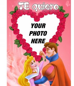 Photo frame to put your photo inside, roses and heart shaped by a prince and a princess. Send it as a surprise for Valentine"s Day