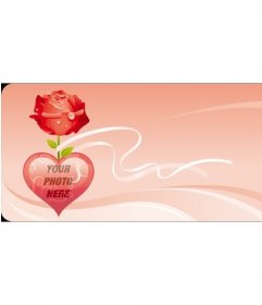 Valentine postcard with roses and heart, put your photo inside a pink heart