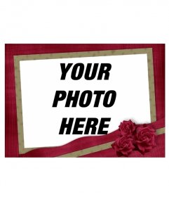 Elegant red roses frame with textured fabrics in garnet with ocher border around your photo