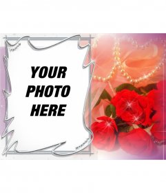 Postcard for Valentine customizable with a photo of roses and pearls