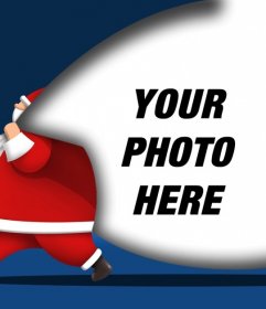 Christmas card to add your picture with Santa Claus carrying a sack in which you can add a picture