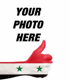 Hand with Syria flag to add your photo online