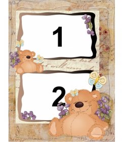 Bears sleeping picture frame for two photos, for childrens