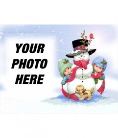 Christmas card with snowman and snow depth