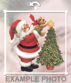 Sticker of Santa Claus with a Christmas tree for your photos