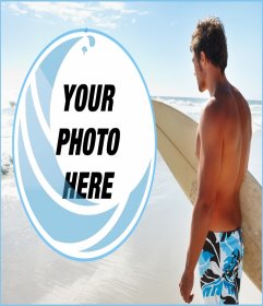 Collage with your photo and a surfer on the beach
