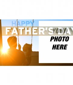 Congratulates Father's Day with this postcard of a sunset with a father on a swing with his daughter