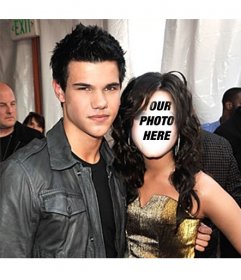Have a photo as a woman next to Taylor Lautner, actor martial artist known for the Twilight saga. Up one side and save or send email photomontage