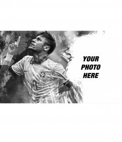 Collage with a picture of Neymar in black and white