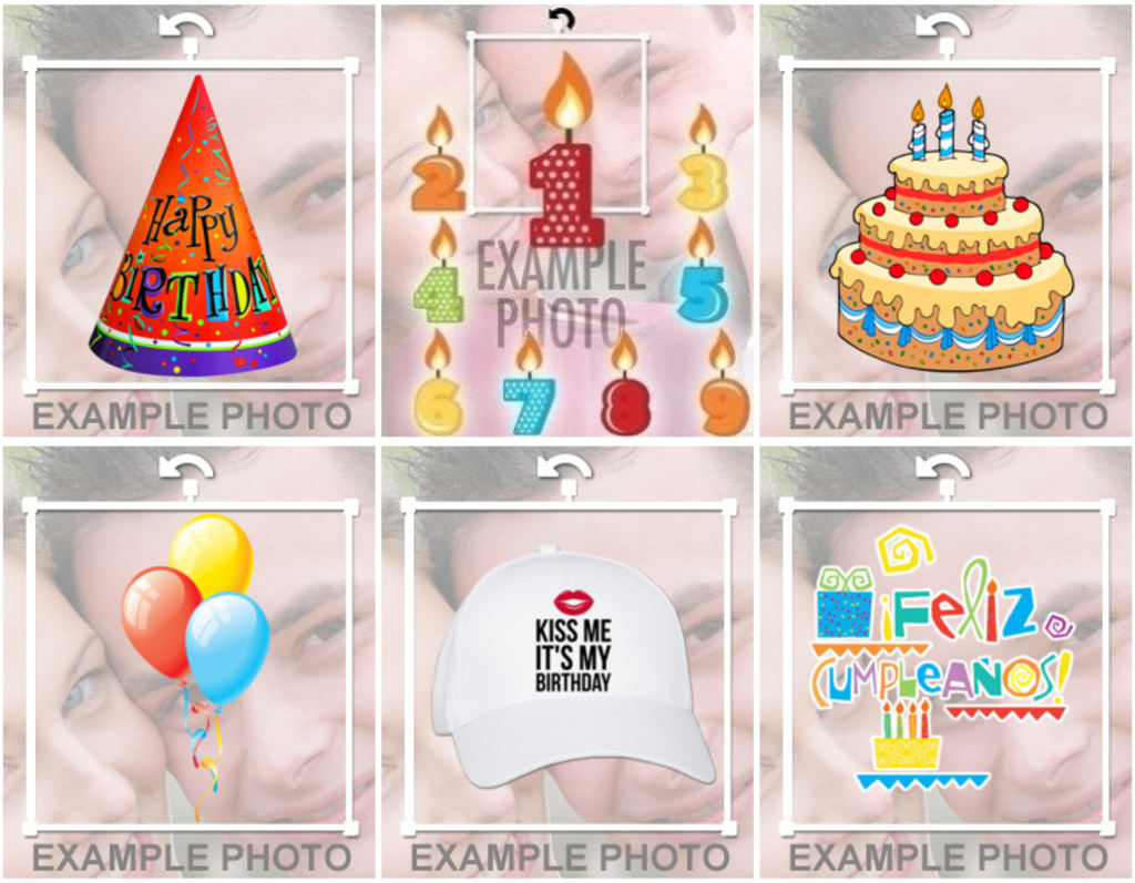 Stickers de feliz cumpleaños, tartas y globos para tus fotos
